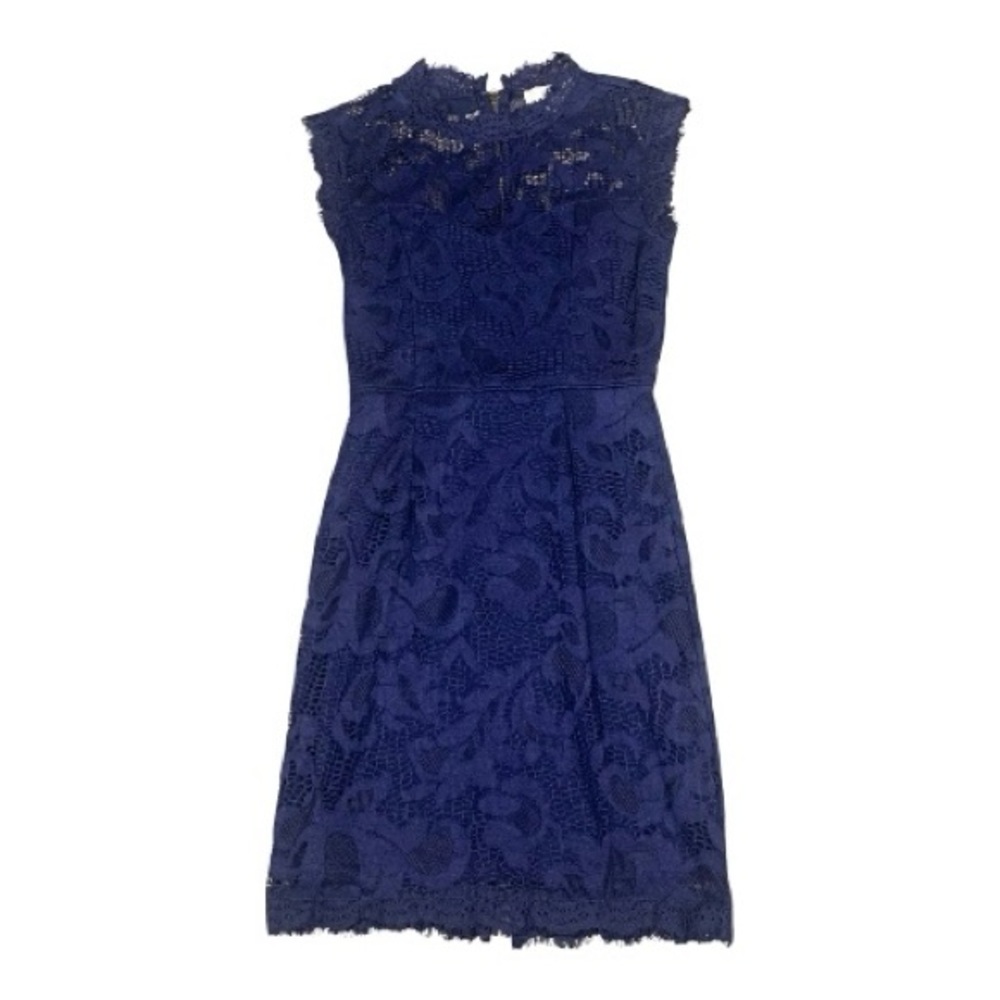 Sans Souci Navy Lace Overlay Cocktail Mini Dress‎ Romantic Bodycon Size Small